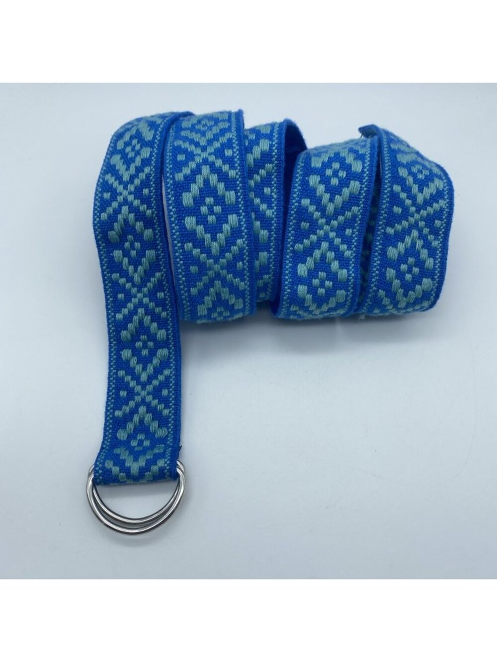 Men's Blue Teal Aztec Woven D-Ring Belt 44" Southwestern Western Boho